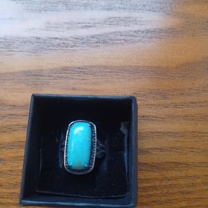 Beautiful pre-owned Rhodium plated turquoise ring size 5